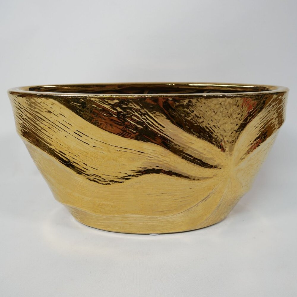 Gold Ceramic Decorative Bowl With Textured Design Oval Shape By DesignPac - Picture 2 of 6
